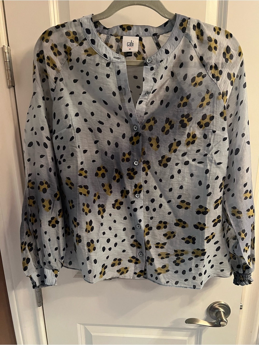 CAbi Light Blue Dot & Mustard Spot Button-Front Blouse
